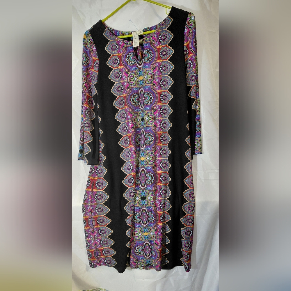 Emma & Michele Black Dress with Multicolor Pattern